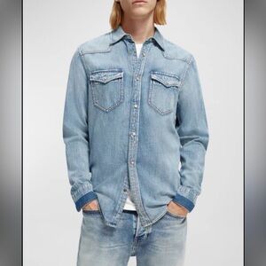 Scotch & Soda Navy and Red Striped Shirt Label Detail